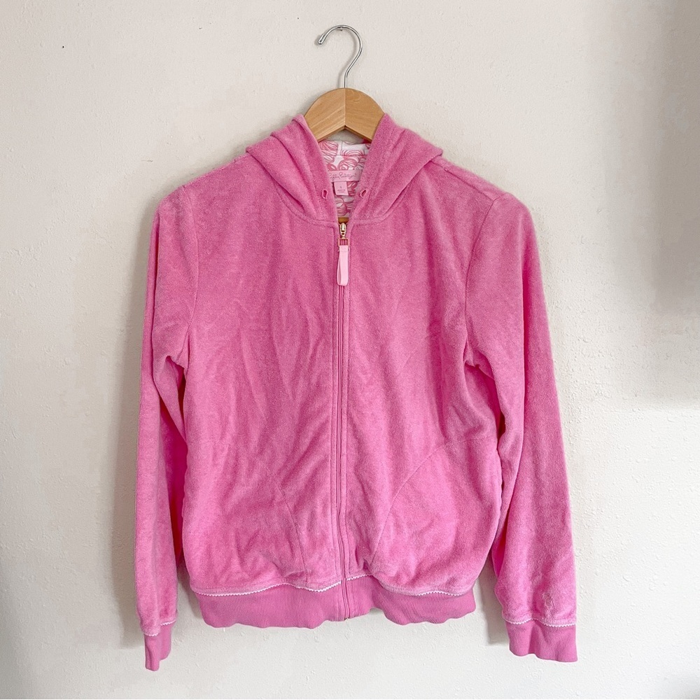 Lilly Pulitzer Terry Cloth Full Zip Y2K hoodie in Barbiecore Pink, size Small